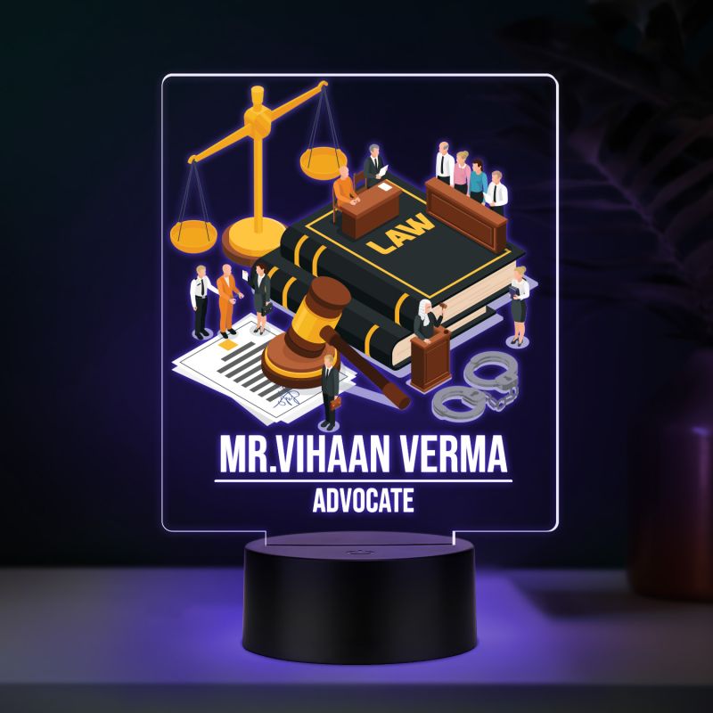 Personalized Advocate LED Night Lamp with Automatic Color Changing Light Law Theme Acrylic Light for Lawyer Office Desk Decor & Gift for Advocate & Lawyer